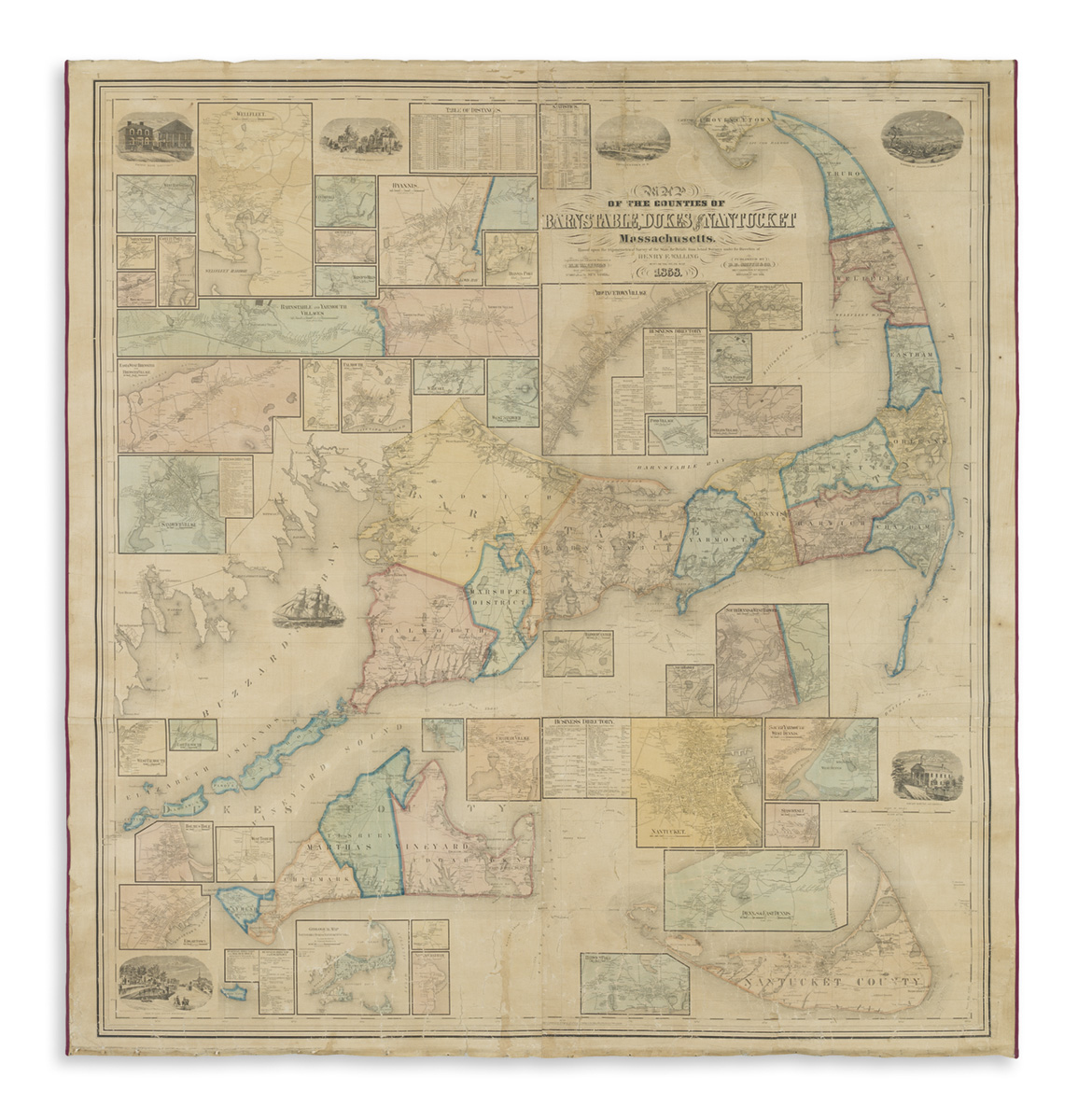 WALLING, HENRY FRANCIS. Map of the Counties of Barnstable, Dukes and Nantucket Massachusetts.